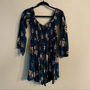 DARK GREEN FLORAL SKATER DRESS - SIZE 1 (XL)